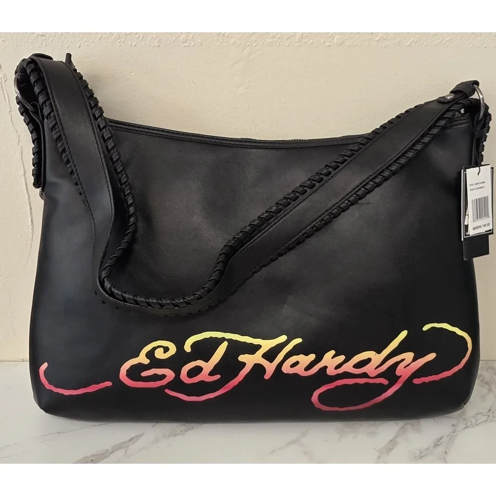 Ed Hardy Lg Hobo Bag Dead Or Alive Rhinestone Horse Skeleton Flowers Tattoo NWT